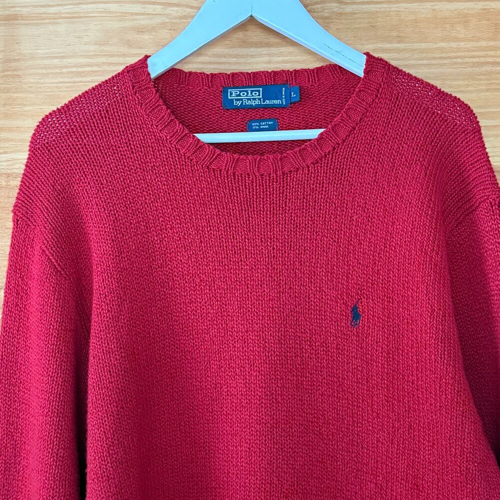 Polo Ralph Lauren Vtg 90s Hand Knit Cotton Wool Blend Crew Sweater Men's size L